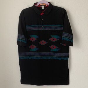 Cripple Creek Black Aztec Print  Men's Polo Shirt Size L